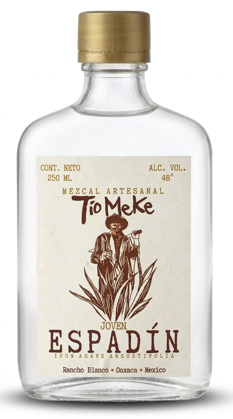 Botella de Mezcal Espadín artesanal El Tío Meke, joven 48°, de Oaxaca