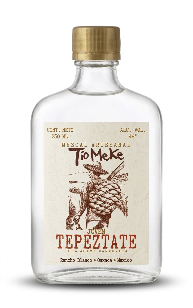 Botella de Mezcal Tepeztate silvestre El Tío Meke, joven 48°
