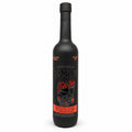 Botella negra de 750 ml de Mezcal Tío Meke Frutas de Altar y Cempasúchil, vista de frente
